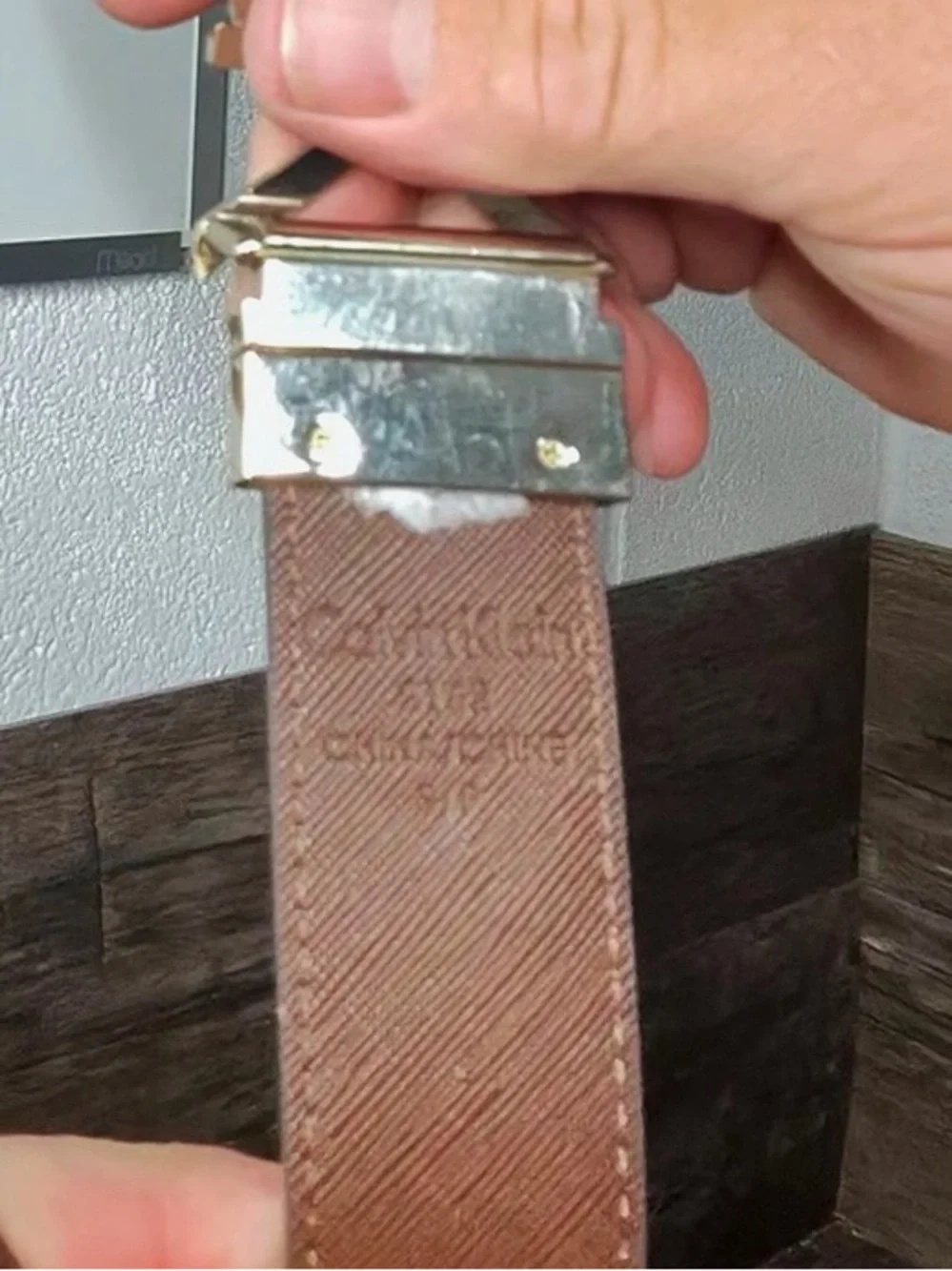 Calvin Klein Beige and Brown Logo Buckle Belt